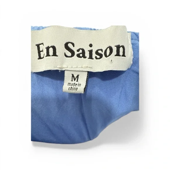 En Saison Sky Blue bow back babydoll Puff Sleeve 100% Cotton dress Sz Medium - Picture 2 of 11